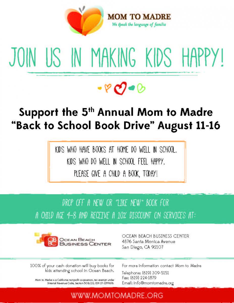 Ocean Beach MainStreet Association Mom to Madre Book Drive